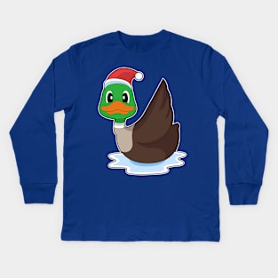 Duck Christmas Santa hat Kids Long Sleeve T-Shirt